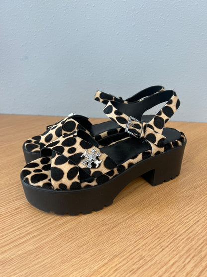 Tory Burch 8.5 Leopard Turnlock Calf hair lug heel
