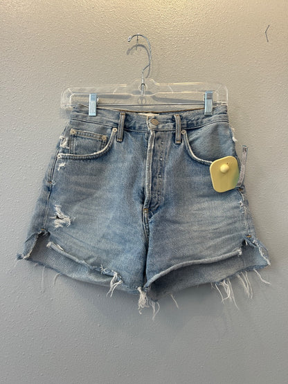 Agolde 0 Light Wash Denim bttn fly distressed shorts
