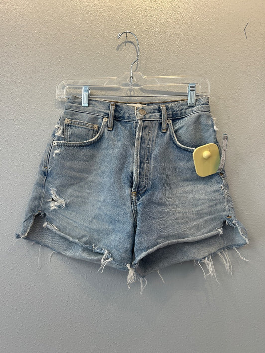 Agolde 0 Light Wash Denim bttn fly distressed shorts