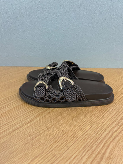 joie 6.5 Brown braided 2 strap sandals w/ /gold hardware