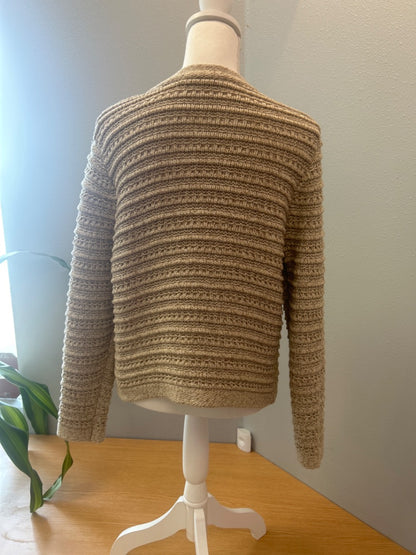 Loft XLP Tan thick ribbed knit gold bttn down LS