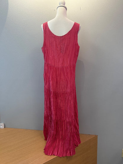 Eileen Fisher L Pink SILK crinkly pleated sleeveless maxi dress