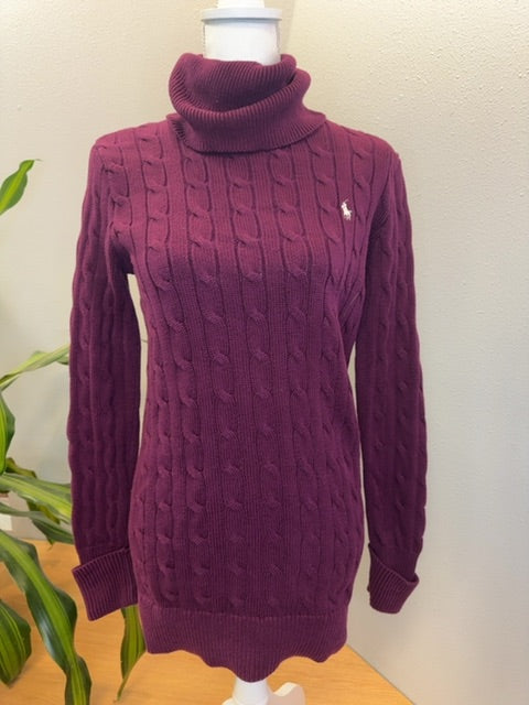 Ralph Lauren S Purple Turtleneck cable knit LONG sweater