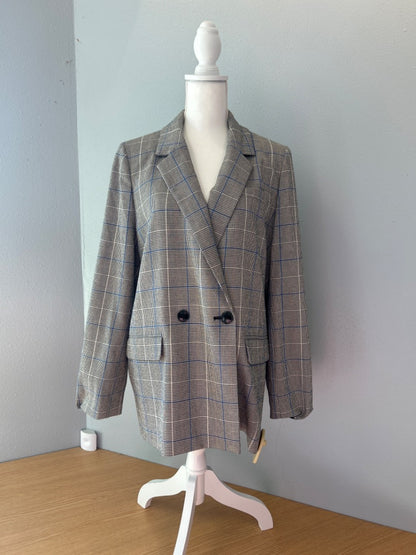Madewell L Tan /blue/BLK PLAID 1 BTTN BLAZER nwot