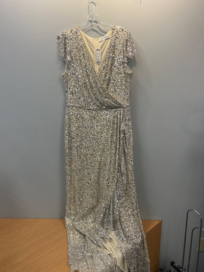 Mac Duggal 14 Silver SS Sequin x-bodice Long FORMAL