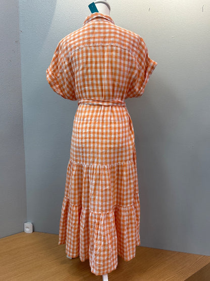 ralph lauren 6 Orange /WTE gingham SS maxi w/ belt/bttn front