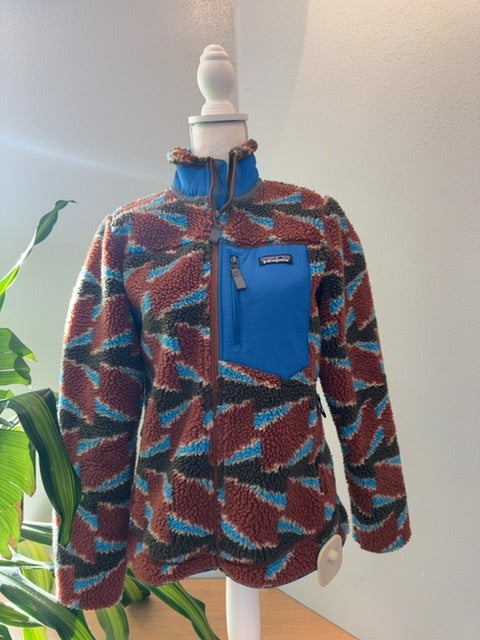 Patagonia S Brown /blue camo sherpa LS full zip