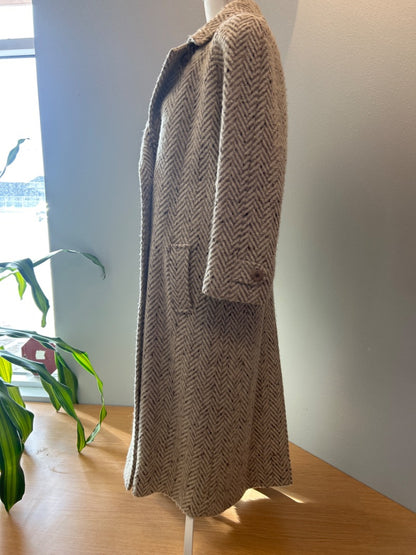 Braetan L Cream 100% wool herringbone double breasted trench