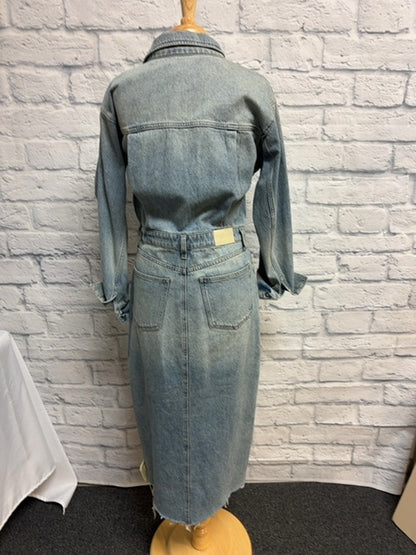 Pistola M Light Wash Denim LS button up MAXI DRESS