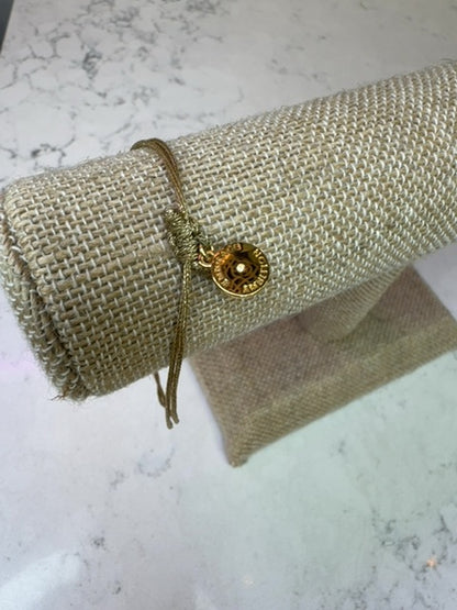 Tory Burch  Gold 2 cords w/Tory Burch Charm & "Embrace Ambition" charm Bracelet Gold