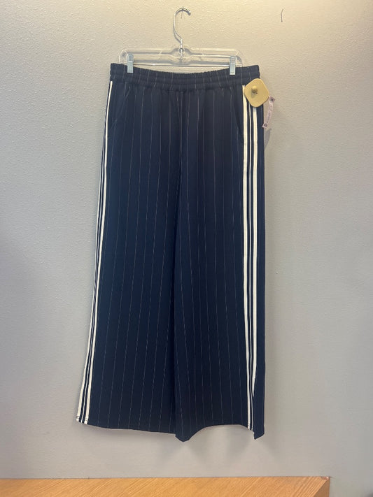 Evereve L Blue pinstripe slip on wide leg w/ striped sides