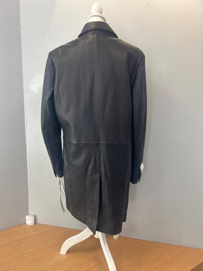 Calvin Klein L Black genuine leather long trench coat NWT