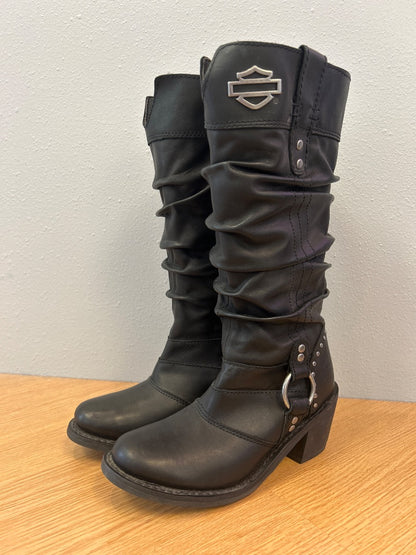 Harley Davidson 6.5 Black gen. leather boots w/ side zip/silver logo