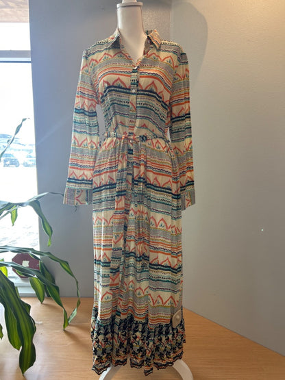 All About Her M Cream/Multi LS Mutli prnt Bttnup NWT