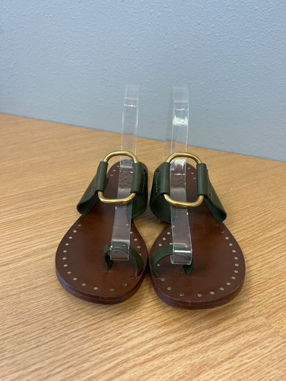 Tory Burch 9 Green 'Ravello Studded Leather Sandal' slip on w/ gold loop
