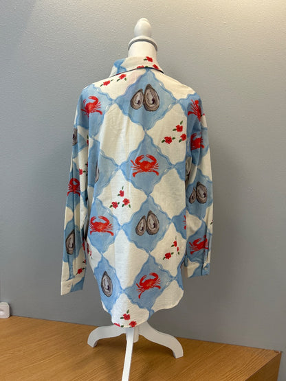 Bailey Rose S White/Blue NWT bttnup crab/oysters