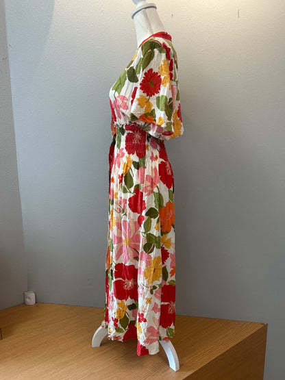 ellison L White/pink Floral SS Cinched waist