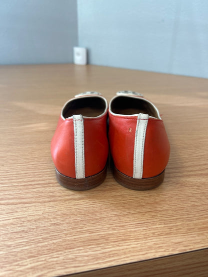 Tory Burch 7.5 Orange /cream/gold slip on leather flats AS IS