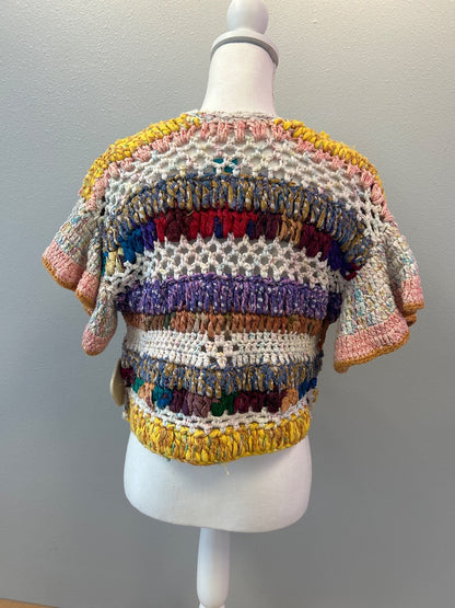 Anthropologie XS/S Multi hand-crocheted colorful open SS cardi