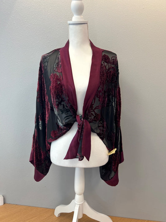 Veronique Young OS Black silk beaded sheer shawl