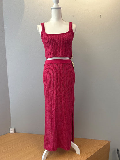 Free People XS Pink Crochet crop tank w/midi skirt