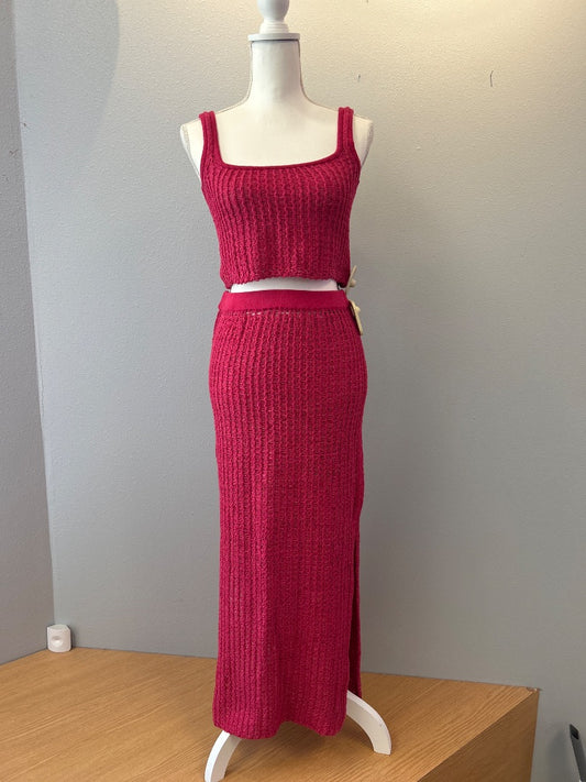 Free People XS Pink Crochet crop tank w/midi skirt