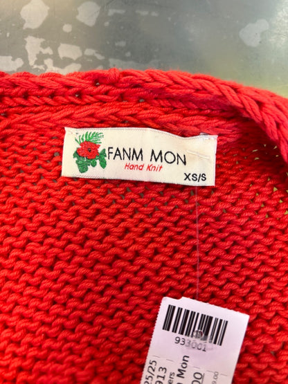 Fanm Mon XS/S Red Hand knit open frnt w/flowers