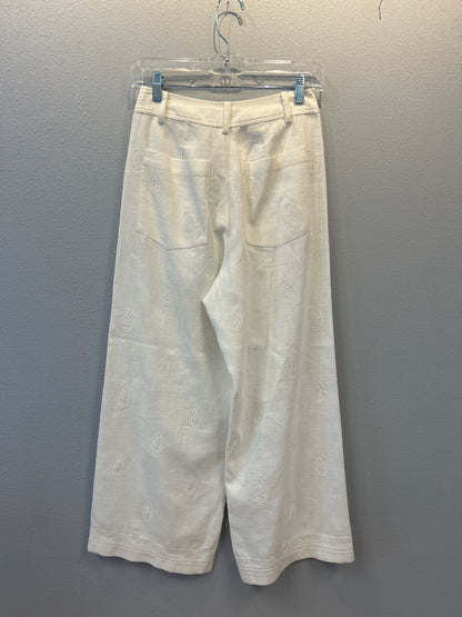 Jacquie The Label S White NWT Wide Leg Paisley embroider
