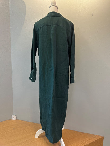 Frank & Eileen S Green linen LS collared maxi dress