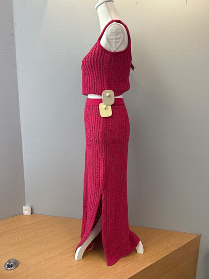 Free People XS Pink Crochet crop tank w/midi skirt