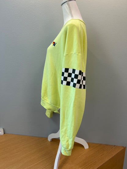Aviator Nation L Yellow crewneck w/ checkerboard sleeves