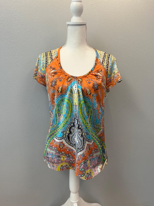 Etro 44 M Orange Silk Paisley U-neck
