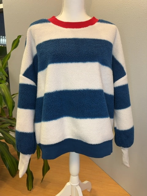 Maeve S Blue /WTE sherpa/fuzzy LS w/ red collar NWT