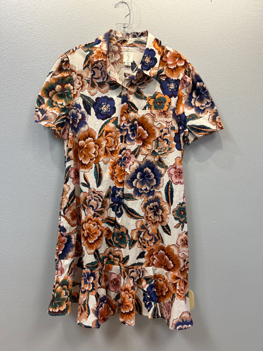 joie M White/orange SS buttons floral NWT