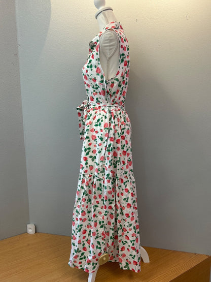 j crew 12 White Slvlss Strawberry bttn front w/belt