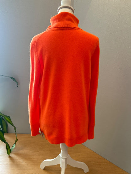 White & Warren L Orange 100% CASHMERE LS turtleneck