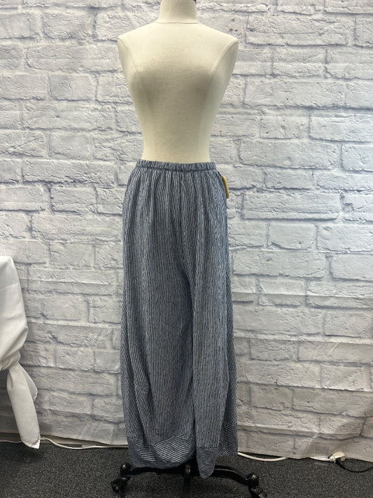 comfy U.S.A. M Blue /WTE striped elastic waist wide leg pants