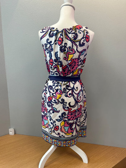 lilly pulitzer 4 White /blue/pink paisley SILK sleeveless midi w/ belt