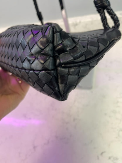 Bottega Veneta  Black Woven Leather Mini Baugette