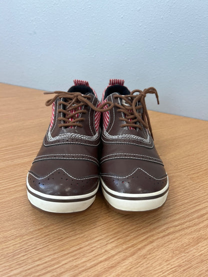 Sorel 10 Brown /red striped lace up shoe /w rubber upper