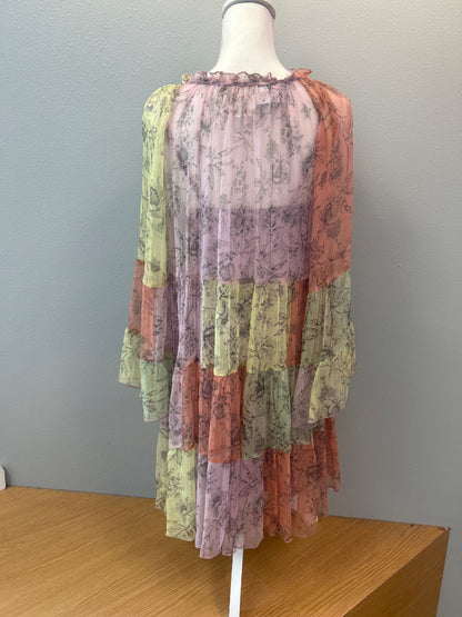 Johnny Was S Pink /yellow/green floral LS mini w/ under slip