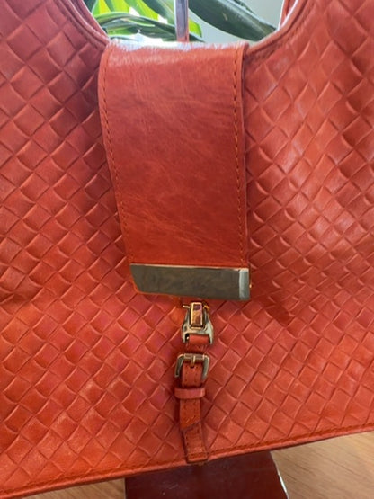 Sabina  Orange Leather Woven Top handle w/X-body strap