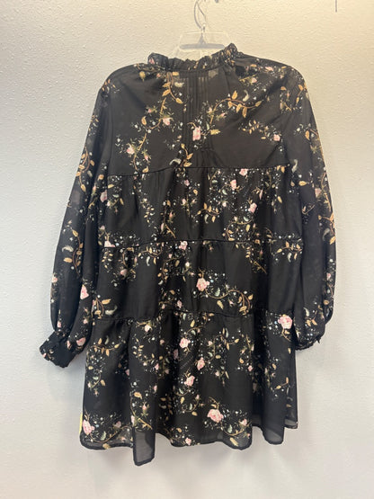 all saints XS Black Floral LS babydoll dress w/ slip