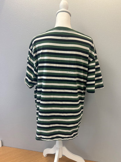 Guess L Green /WTE striped tee w/ purple "guess" logo