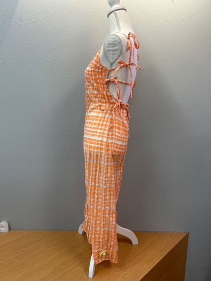 Milkwhite XS Orange Sheer Gingham Aprondress NWT