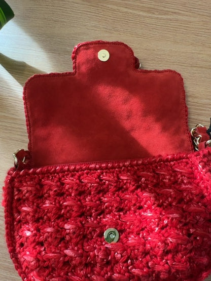 Caterina Bertini  Red Straw Flap Shoulder Bag