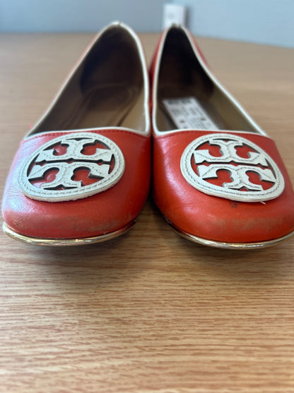 Tory Burch 7.5 Orange /cream/gold slip on leather flats AS IS
