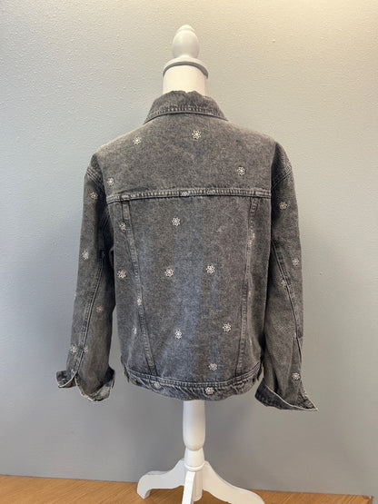 Thread & Supply M Gray Denim jean jacket w/ daisy embroidery