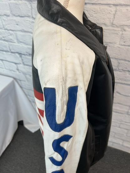 Interstate Leather size XXL Leather USA Flag Moto Jacket (as is)