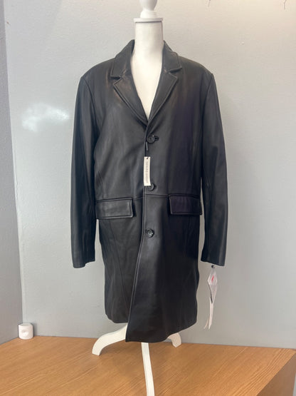 Calvin Klein L Black genuine leather long trench coat NWT